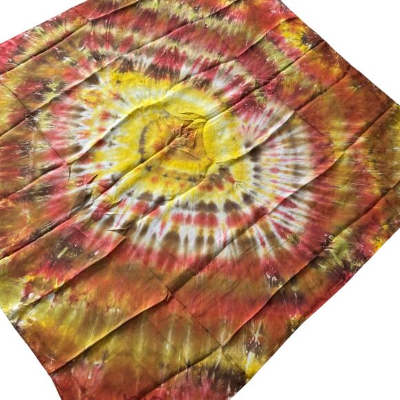 Brilliant Yellow Gold Orange Hand Tie Dyed Silk Scarf Large Square Boho Hippie - Picture 8 of 10